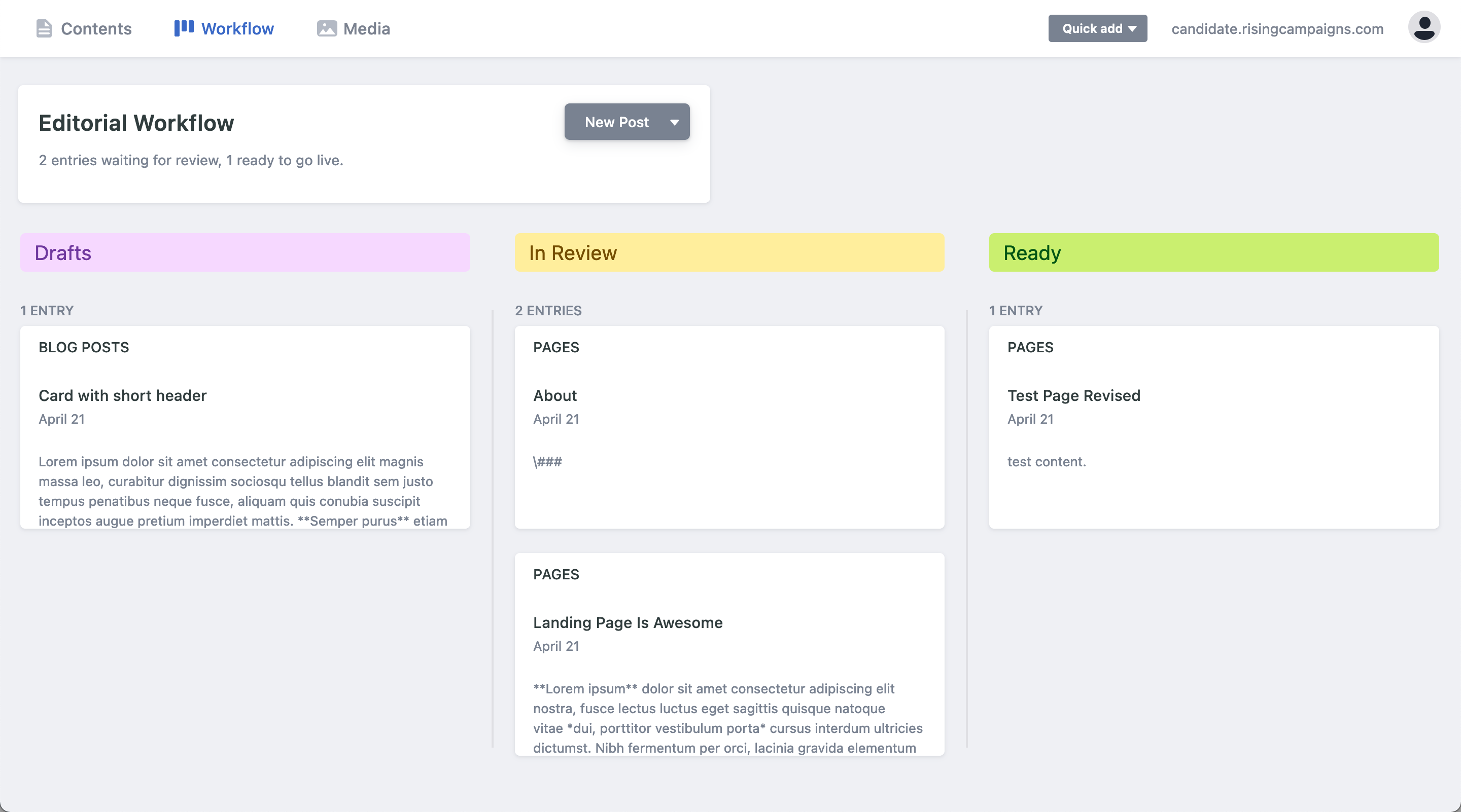 Editorial Workflow Dashboard Screenshot